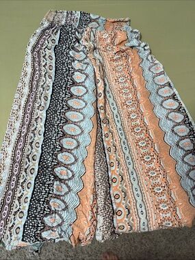 Boho Wide-Leg Pants in Peach & Light Blue